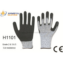 Hppe Latex Coated Crinkle Cut-Resistance Safety Work Glove (H1101)